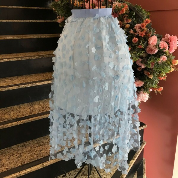 Saia de Tulle com Flor 3D Azul Bebê